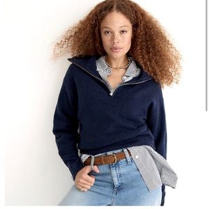 J. Crew Classic Relaxed 1/2 Zip Pullover Wool Blend Navy Blue Sweater Women’s M